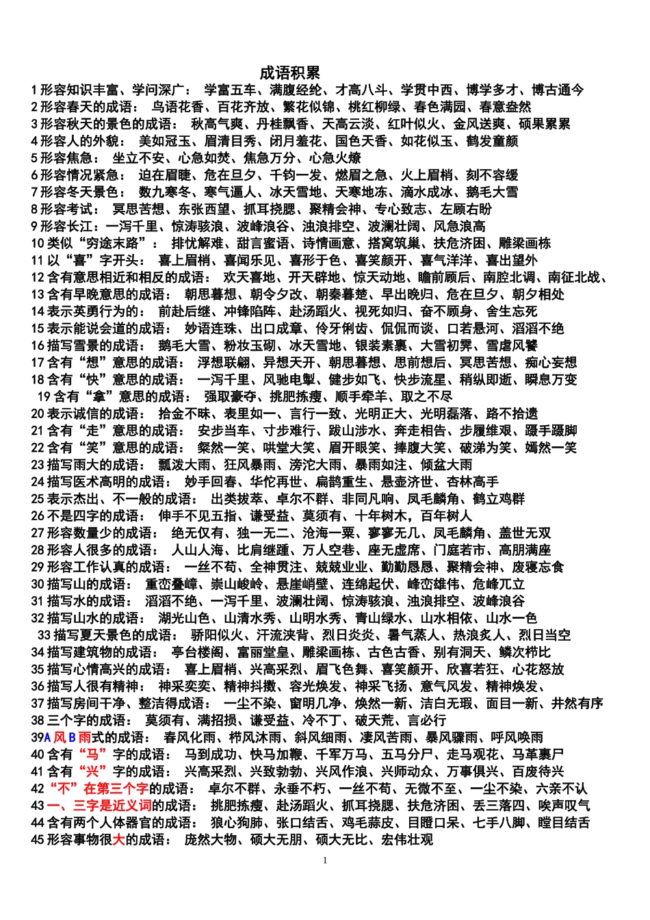 小学生常用成语积累-分类总结(适宜)_第1页