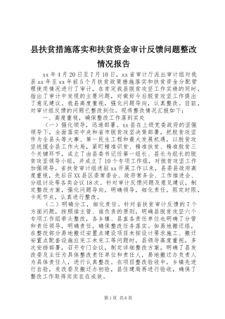 县扶贫措施落实和扶贫资金审计反馈问题整改情况报告