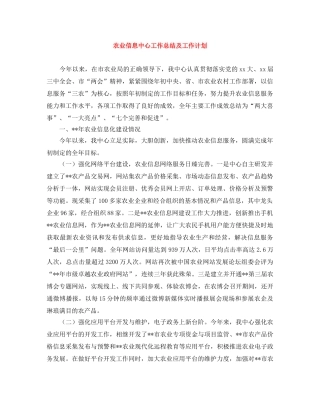 农业信息中心工作总结及工作计划 