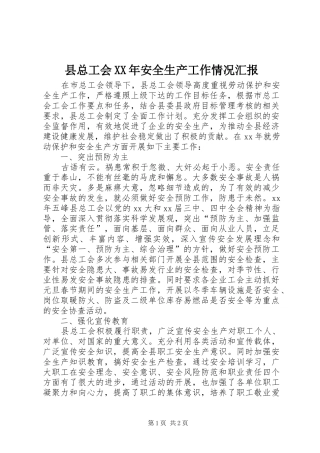 县总工会XX年安全生产工作情况汇报