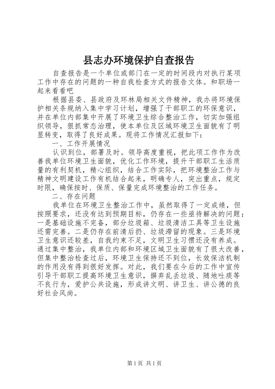 县志办环境保护自查报告_第1页