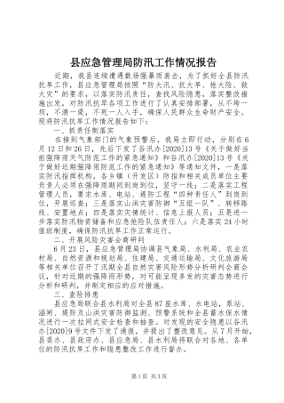 县应急管理局防汛工作情况报告