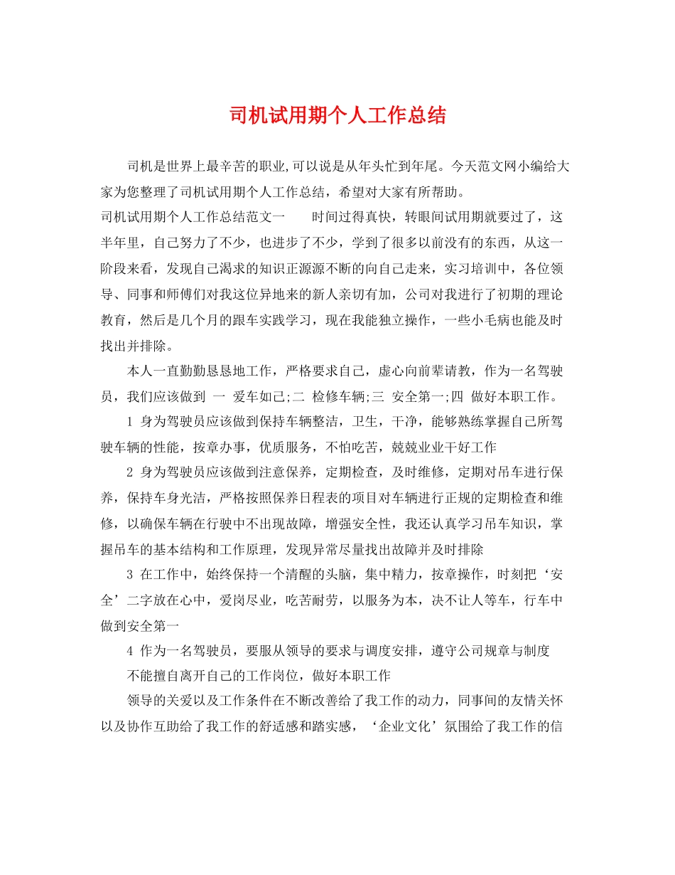 司机试用期个人工作总结 _第1页