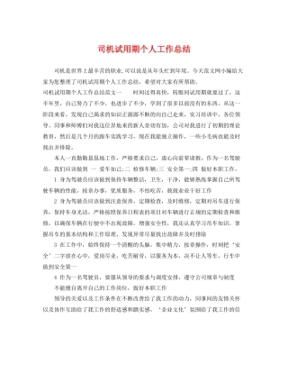 司机试用期个人工作总结 