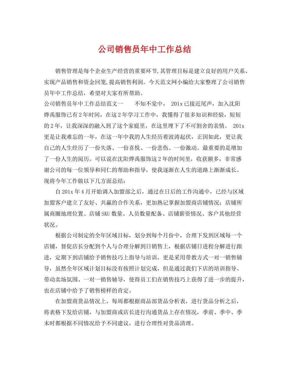 公司销售员年中工作总结 _第1页