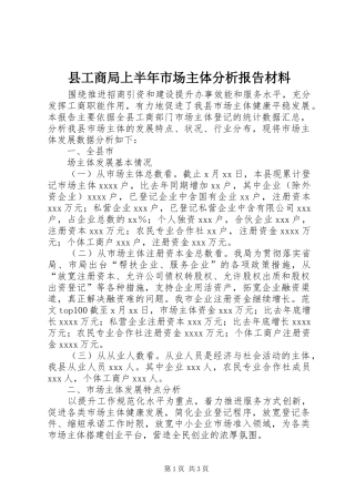 县工商局上半年市场主体分析报告材料