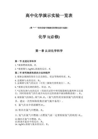 高中化学演示实验一览表