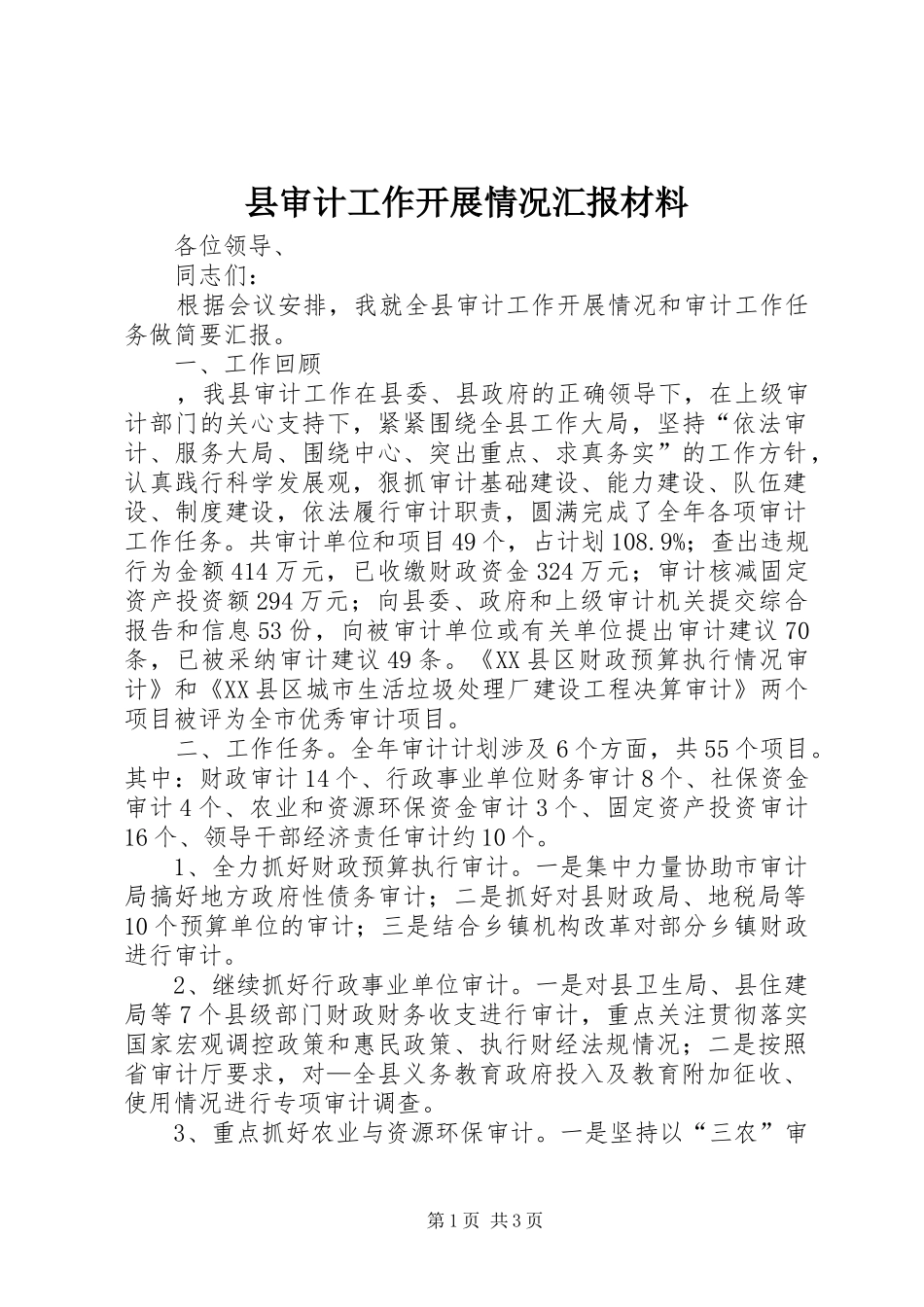 县审计工作开展情况汇报材料_第1页