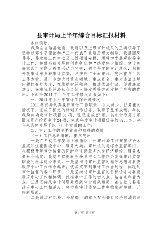 县审计局上半年综合目标汇报材料