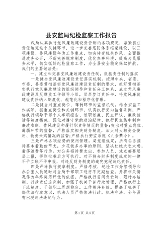 县安监局纪检监察工作报告