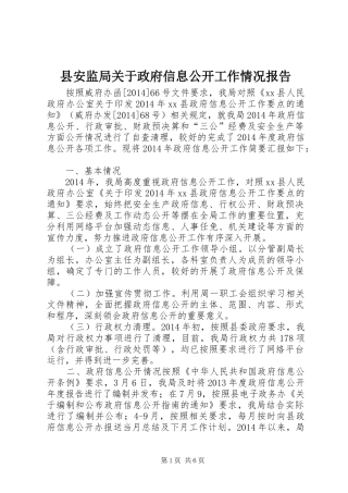 县安监局关于政府信息公开工作情况报告