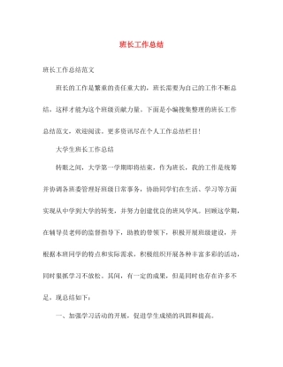 班长工作总结 