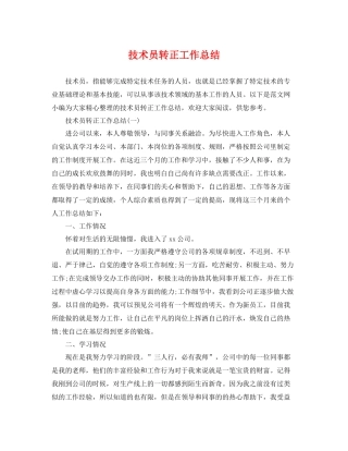技术员转正工作总结 