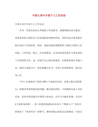中国人寿中介部个人工作总结 