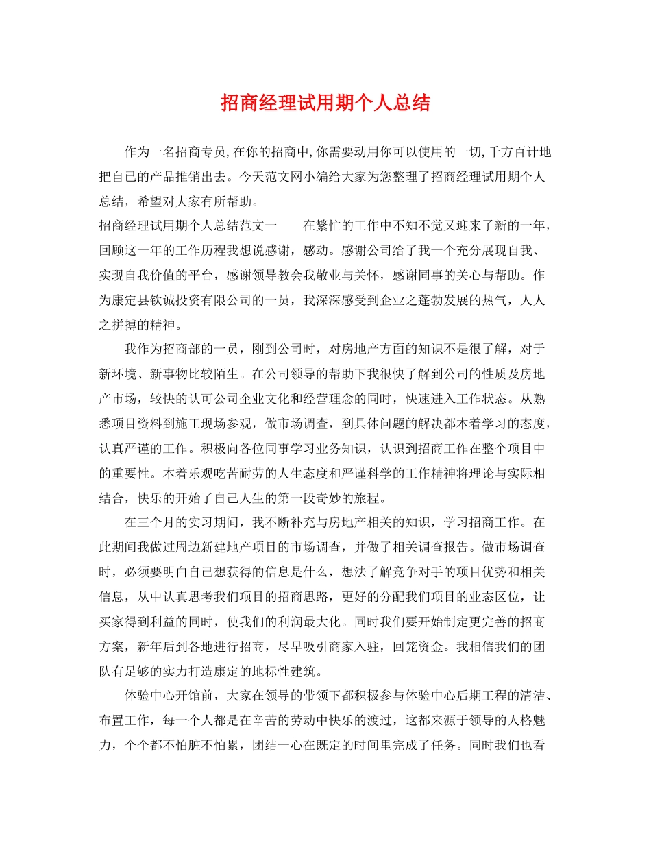 招商经理试用期个人总结 _第1页