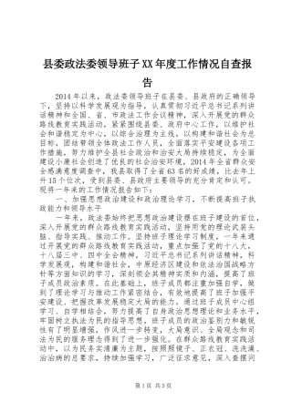县委政法委领导班子XX年度工作情况自查报告