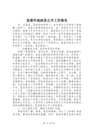 县委年底政务公开工作报告