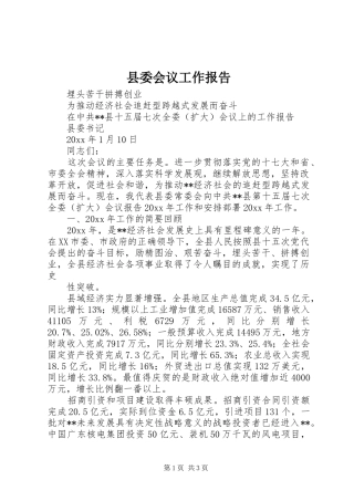 县委会议工作报告