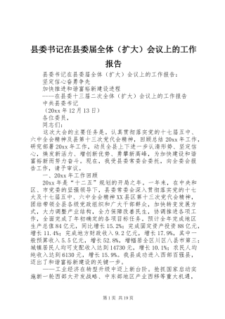 县委书记在县委届全体（扩大）会议上的工作报告