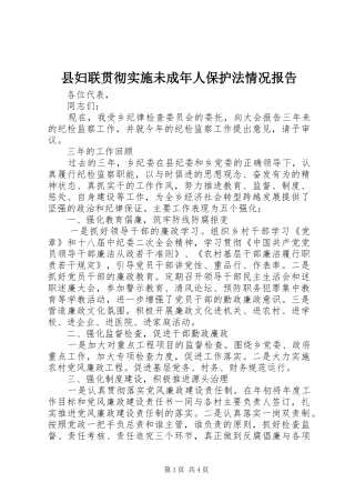 县妇联贯彻实施未成年人保护法情况报告