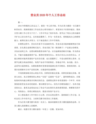 营业员2020年个人工作总结 