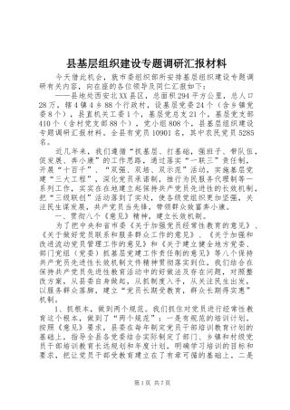 县基层组织建设专题调研汇报材料