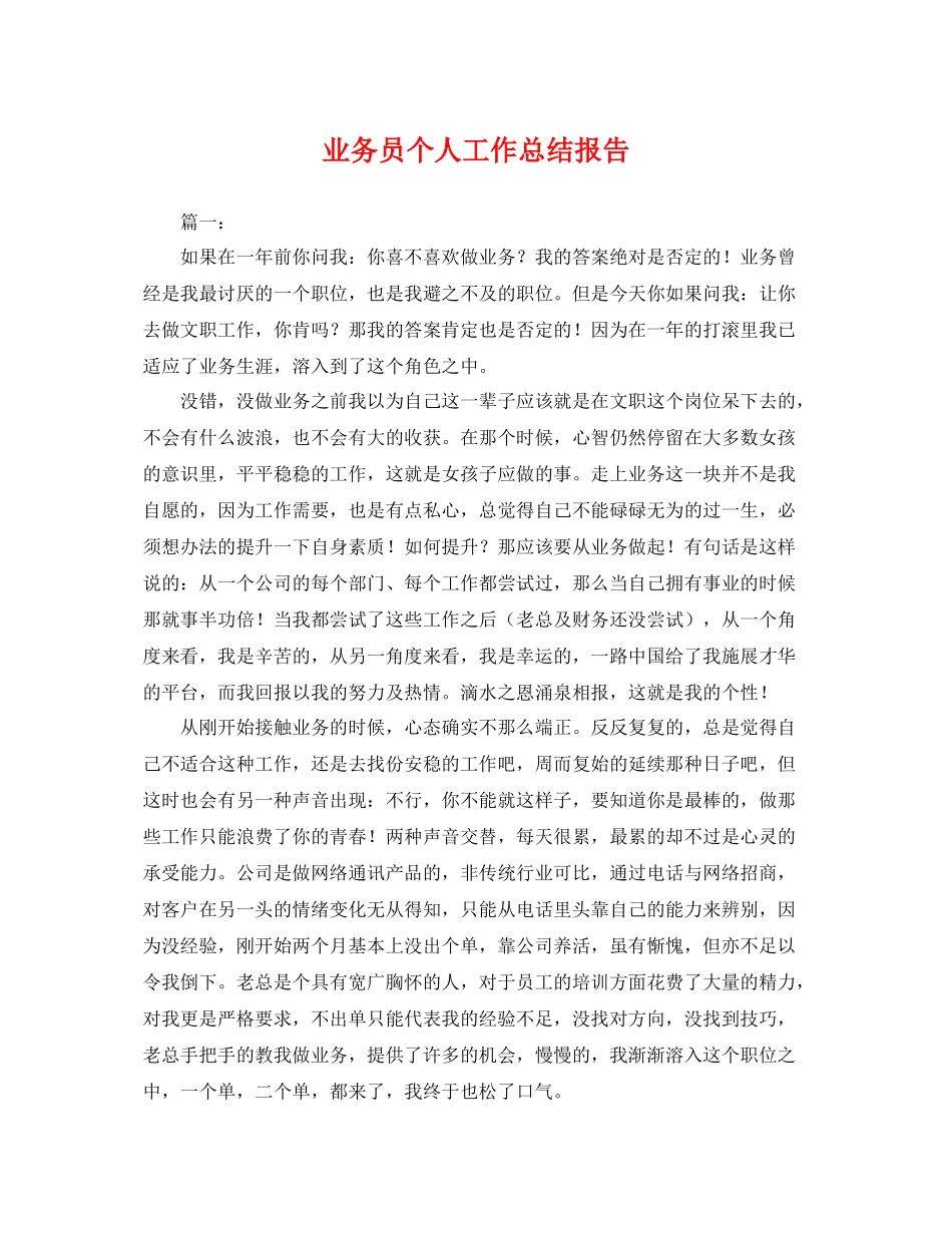 业务员个人工作总结报告 _第1页