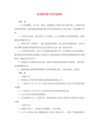 党支部月度工作计划范例 