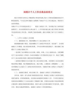 局统计个人工作自我总结范文 