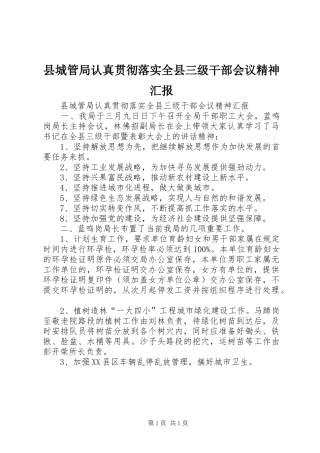 县城管局认真贯彻落实全县三级干部会议精神汇报