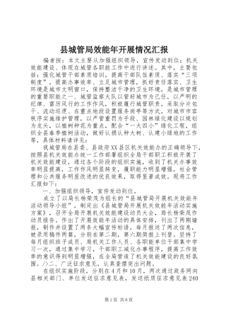 县城管局效能年开展情况汇报