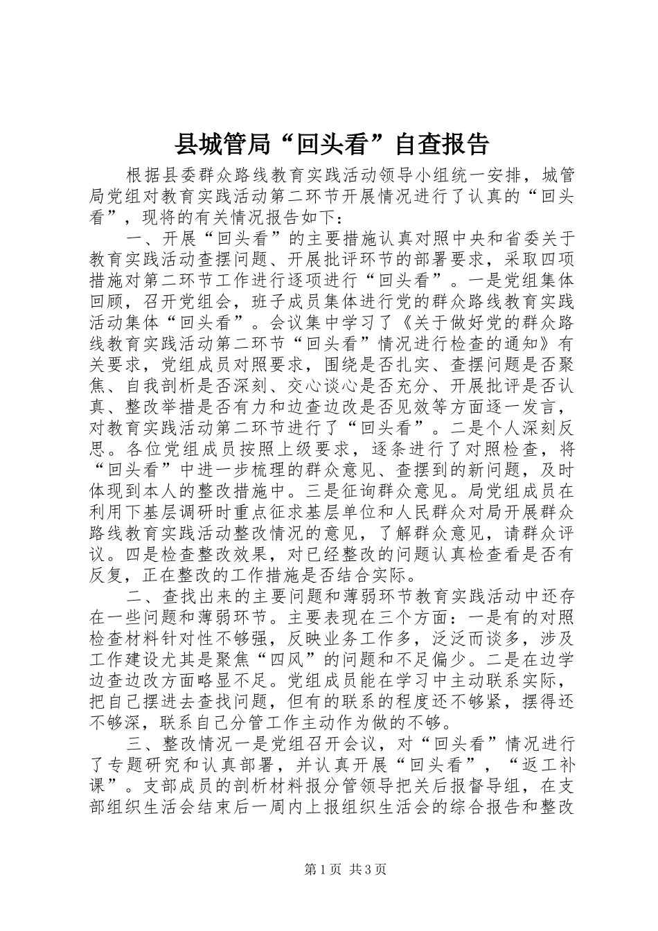 县城管局“回头看”自查报告_第1页