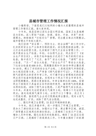 县城市管理工作情况汇报