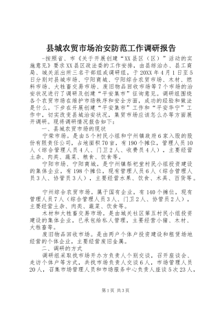 县城农贸市场治安防范工作调研报告