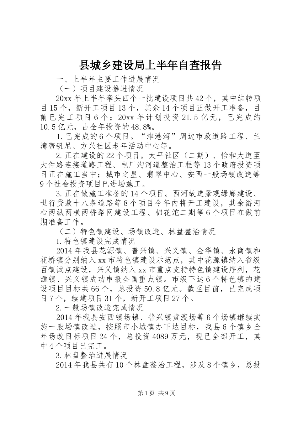 县城乡建设局上半年自查报告_第1页