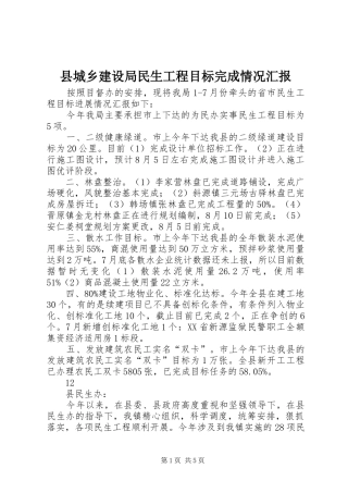 县城乡建设局民生工程目标完成情况汇报