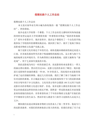 假期实践个人工作总结 