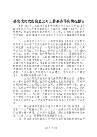 县发改局政府信息公开工作要点落实情况报告