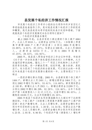 县发展个私经济工作情况汇报