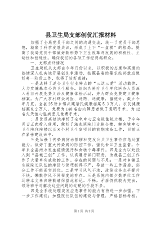 县卫生局支部创优汇报材料