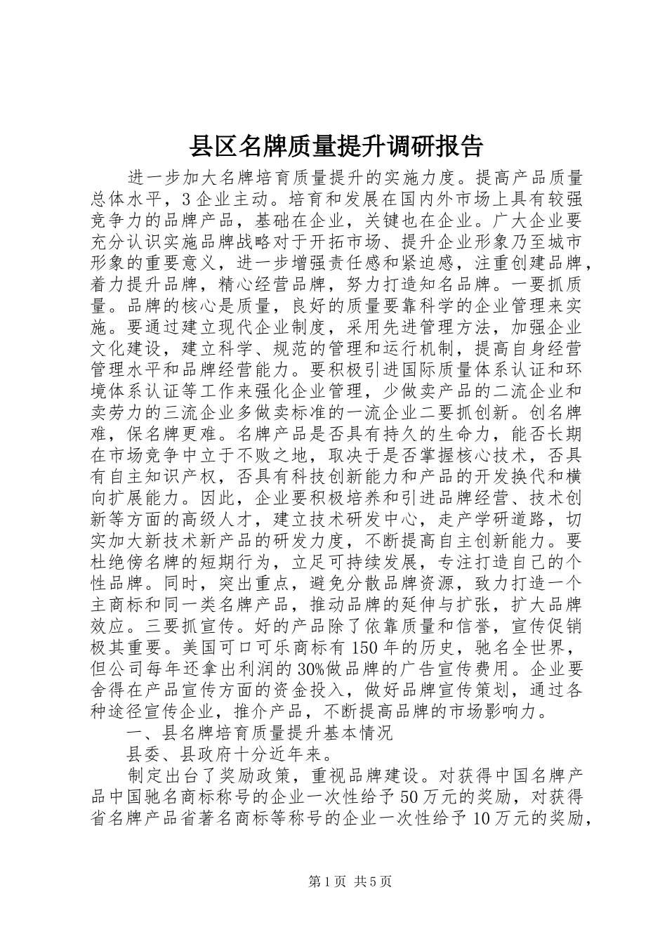 县区名牌质量提升调研报告_第1页