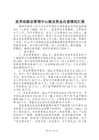 县劳动就业管理中心就业资金自查情况汇报