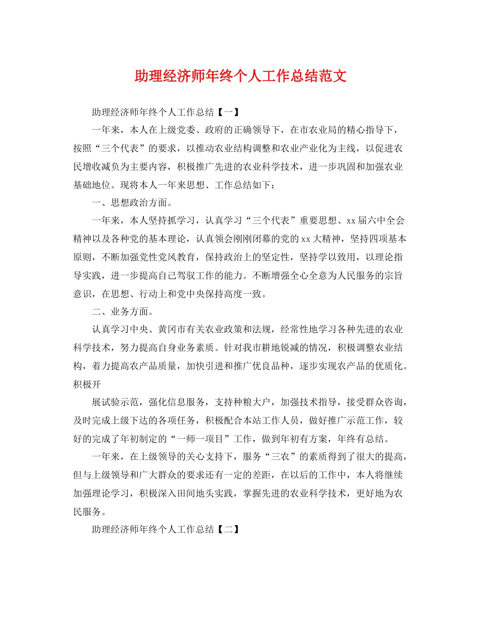 助理经济师年终个人工作总结范文 _第1页