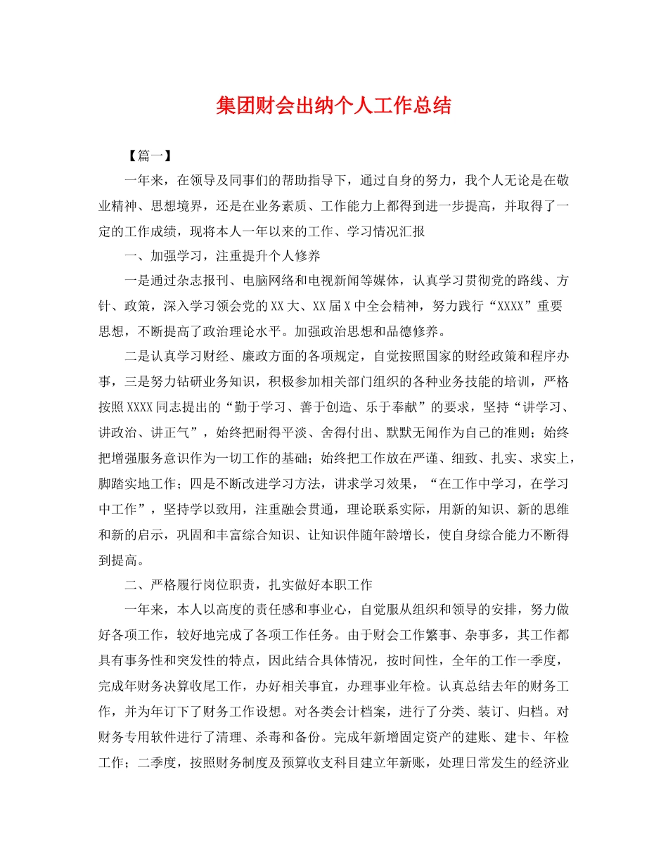 集团财会出纳个人工作总结 _第1页