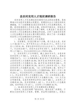 县农村实用人才现状调研报告
