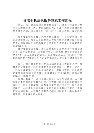 县农业执法队服务三农工作汇报