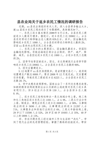 县农业局关于返乡农民工情况的调研报告