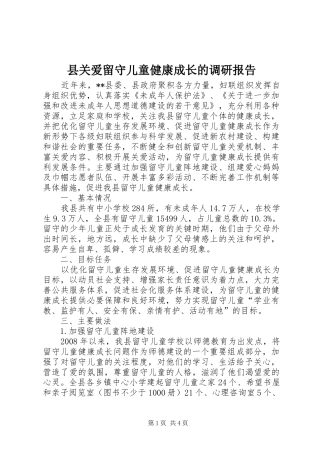 县关爱留守儿童健康成长的调研报告