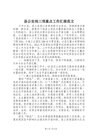 县公安局三项重点工作汇报范文