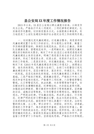 县公安局XX年度工作情况报告